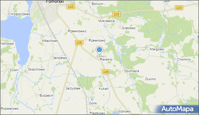 mapa Rarwino, Rarwino gmina Kamień Pomorski na mapie Targeo